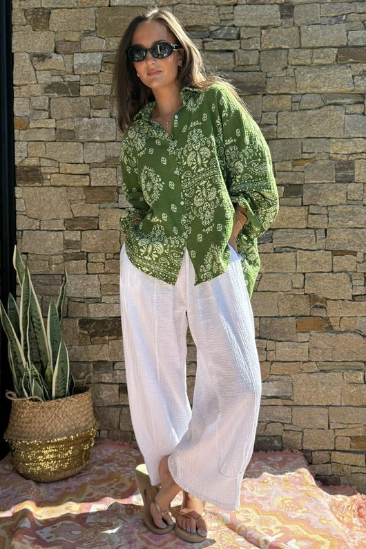 Hush Pillow Cotton Bandana B Boyfriend Shirt Rio Green